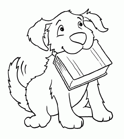 Dibujo de Perro con un libro. Colorear, pintar.