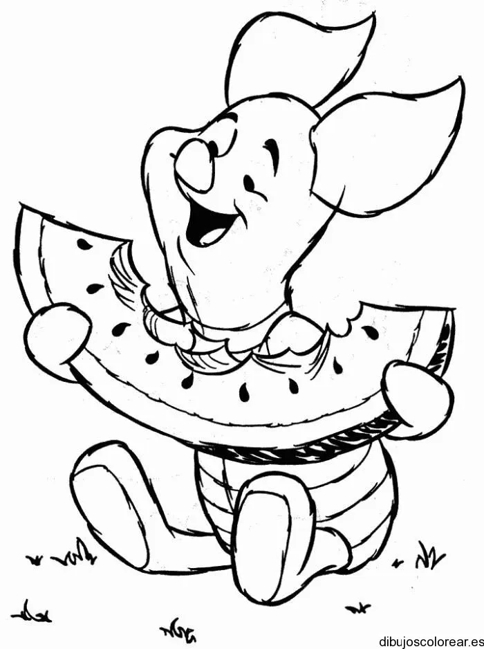 Dibujo de Piglet comiendo sandía | Dibujos para Colorear