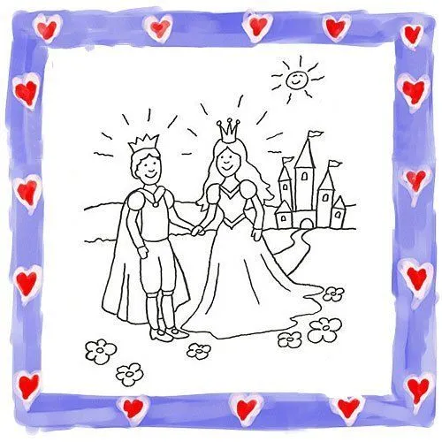 Dibujo para pintar de príncipe y princesa en su castillo - Dibujos ...