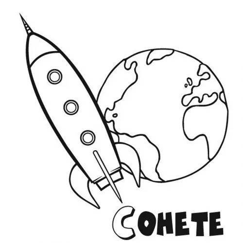 Dibujo para pintar de la Tierra y un cohete - Dibujos para ...