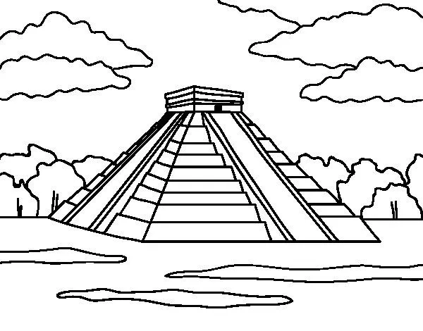 Dibujo de Pirámide de Chichén Itzá para Colorear - Dibujos.net