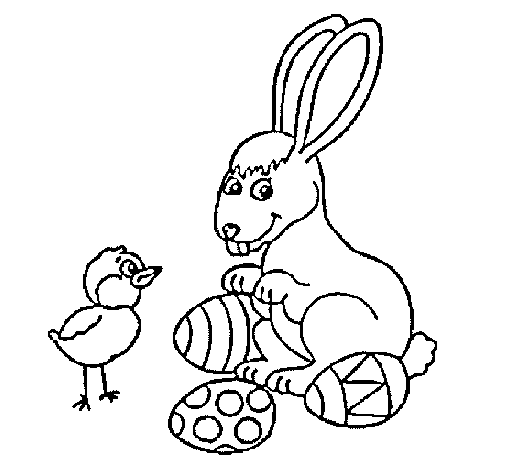 Dibujo de Pollito, conejito y huevitos para Colorear Dibujo de Pollito, conejito y huevitos para Colorear