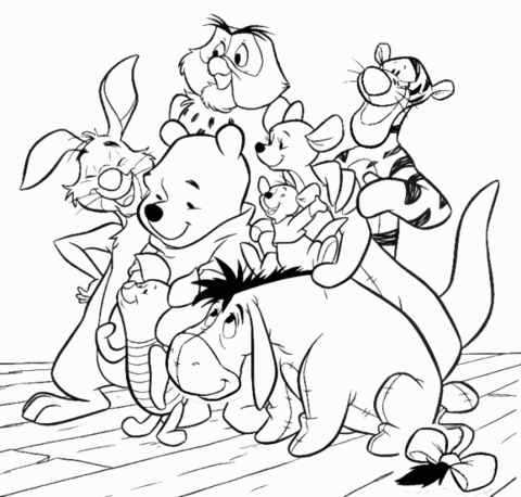 Dibujo de Pooh, Rabbit, Owl, Tigger, Roo y Eeyore para colorear ...