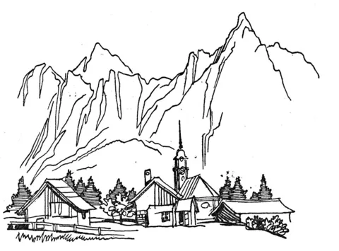 Dibujo de Pueblo En Las Montañas para colorear | Dibujos para ...