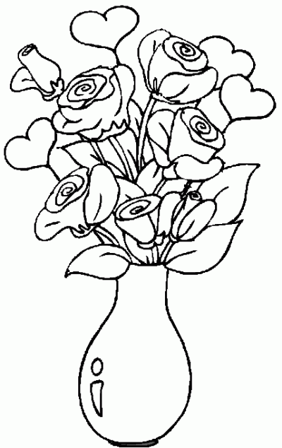 Dibujo de Rosas en un jarrón. Dibujo para colorear de Rosas en un ...