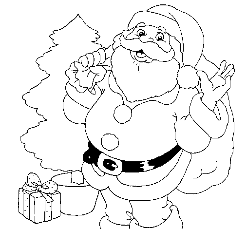 Dibujo de Santa Claus y un árbol de navidad para Colorear ...