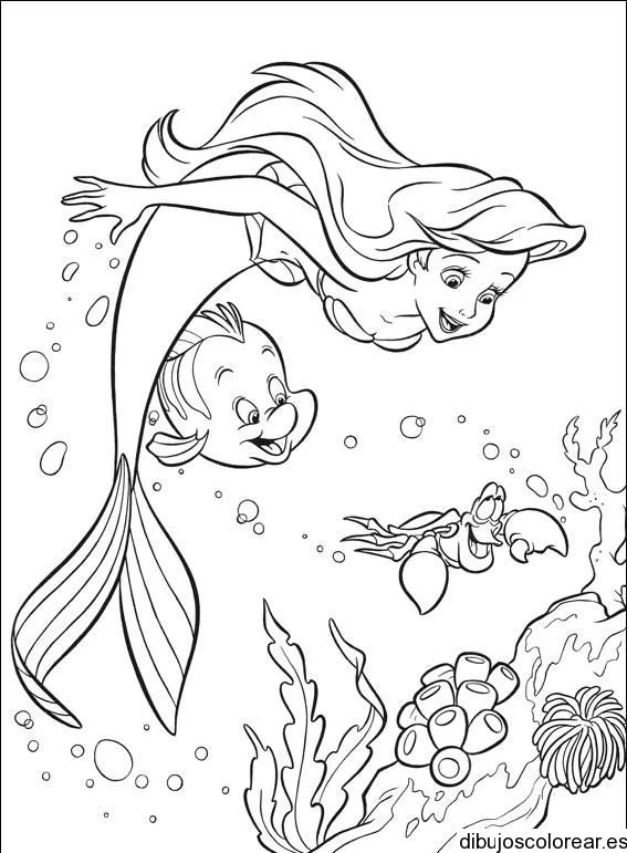 Dibujo de Sirenita en el fondo del mar | Dibujos para Colorear