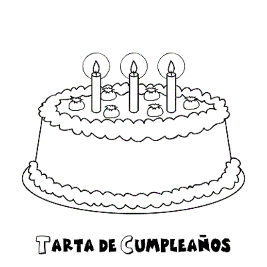 Dibujo de tartas de cumpleaños con velas para pintar