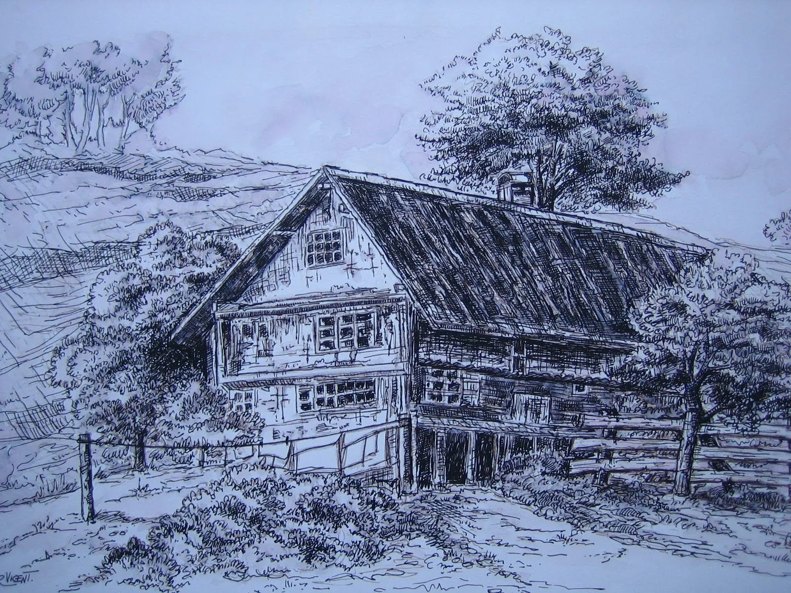dibujo tinta y plumilla una vieja cabana o casa rural medio abandonada ... dibujo tinta y plumilla una vieja cabana o casa rural medio abandonada ...