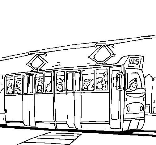 Dibujo de Tranvía con pasajeros para Colorear - Dibujos.net
