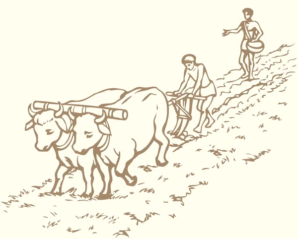 De dibujo vectorial. agricultura primitiva. campo campesinos ...
