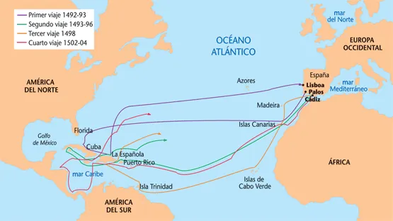 Los cuatros viajes de cristobal colon en mapa - Imagui