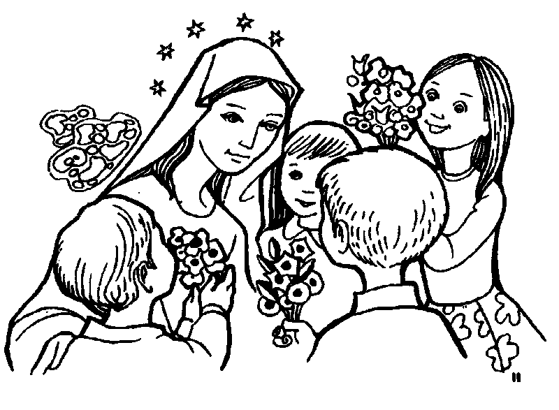 Dibujo de la Virgen María con los niños, para colorear | Catholic ...