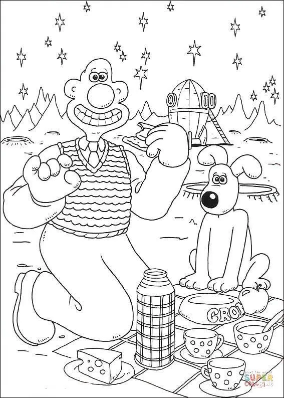 Dibujo de Wallace Y Gromit Comiendo Queso En La Luna para colorear ...