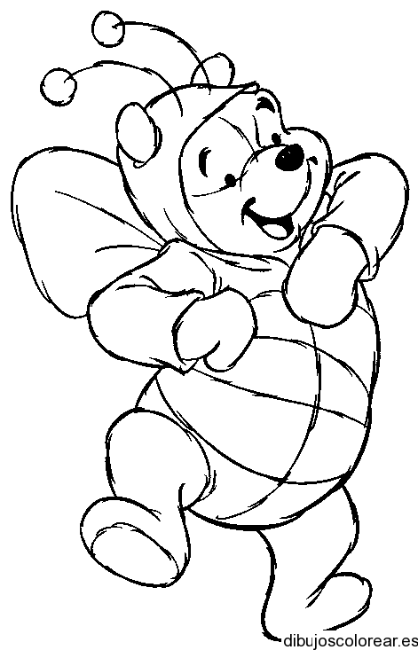 Dibujo de Winnie the Pooh disfrazado de abeja | Dibujos para Colorear