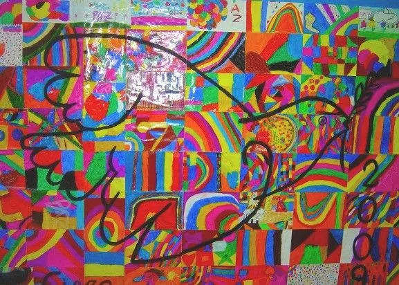 Con dibujos abstractos de colores muy variados, se pegan todos ...