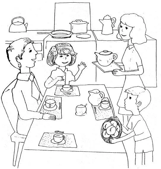 Familia cenando para colorear - Imagui