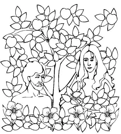 Dibujos de Adán y Eva escondidos para colorear