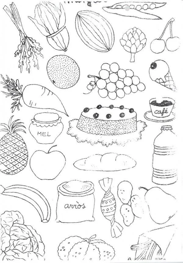 Dibujos de alimentos saludables para colorear | Colorear imágenes