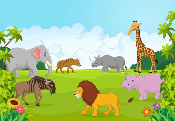 Dibujos animados de animales colección África en la selva — Vector ...