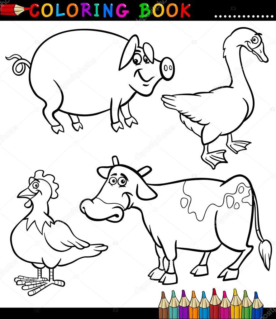 dibujos animados de animales de granja para colorear libro ...