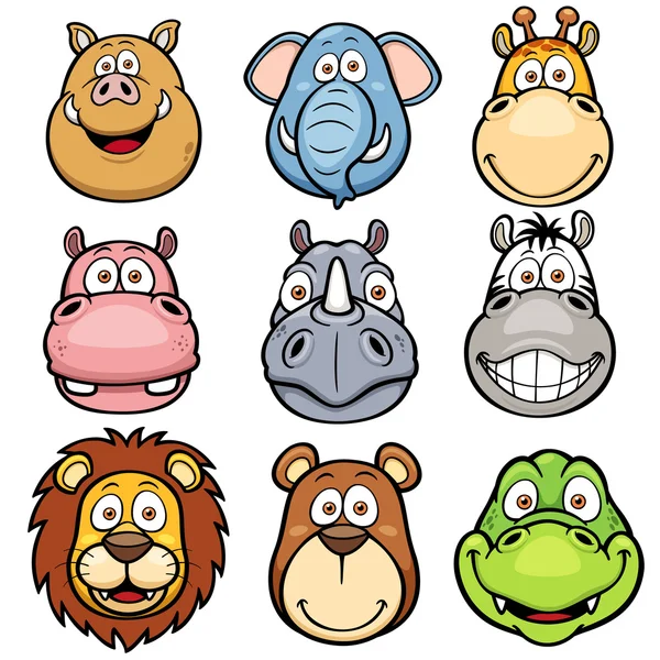 dibujos animados de caras de animales salvajes — Vector stock ...