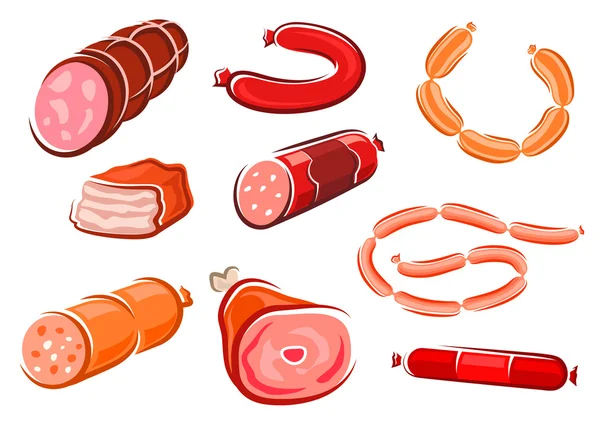 Dibujos animados de carnes procesadas y embutidos — Vector stock ...