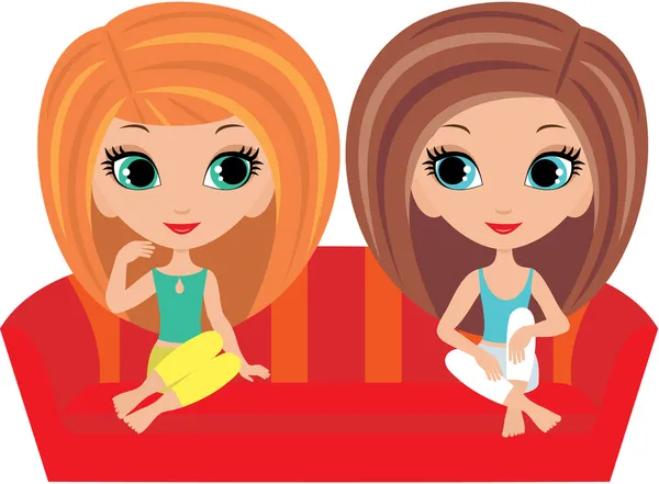Dibujos animados de chicas hablar sobre un sofá — Vector stock ...