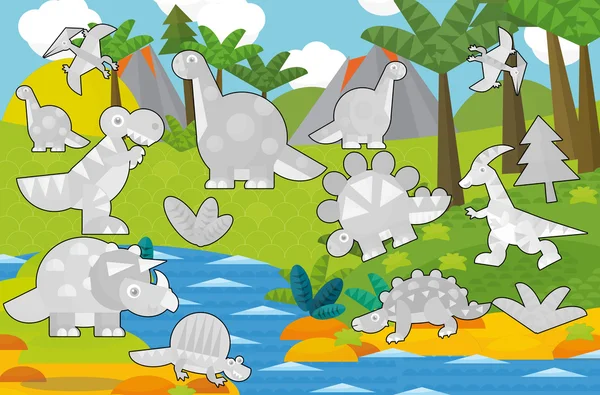 Dibujos animados para colorear juego con dinosaurios — Foto stock ...