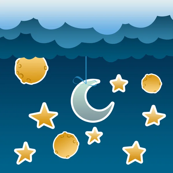 Dibujos animados estilo cielo nocturno con luna, nubes y estrellas ...