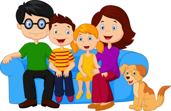 Dibujos animados familia feliz sentado en el sofá — Vector stock ...