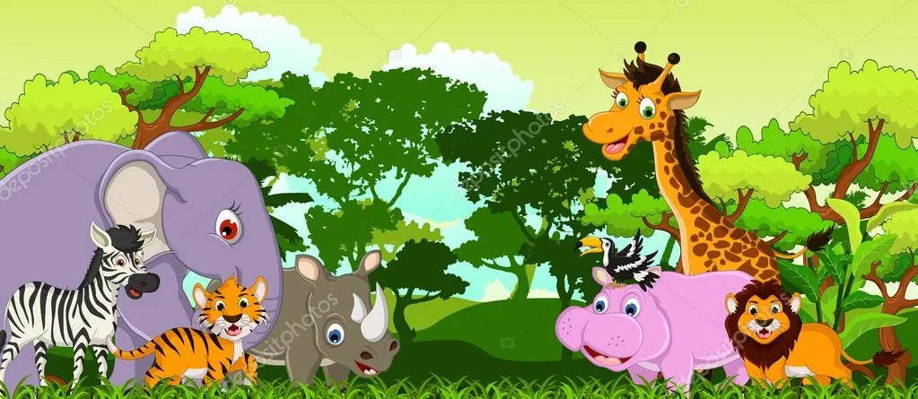 Dibujos animados de flora y fauna de animales lindos — Vector ... Dibujos animados de flora y fauna de animales lindos — Vector ...