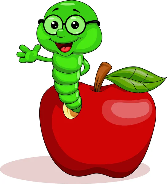 Dibujos animados de gusano y la manzana — Vector stock © tigatelu ...