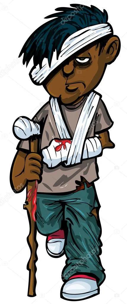 dibujos animados herido hombre indio con bastón y vendajes ...