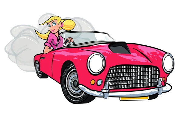 Dibujos animados de niña rubia conduciendo un coche deportivo ...