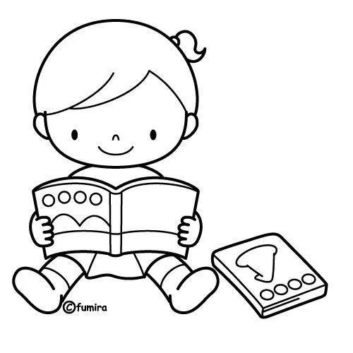 Imagen de una niña leyendo para colorear - Imagui