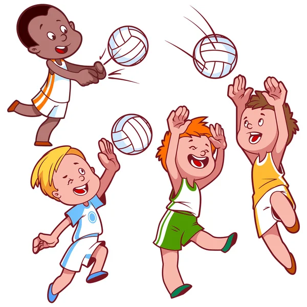 Dibujos animados de niños jugando voleibol. Vector clip art ...