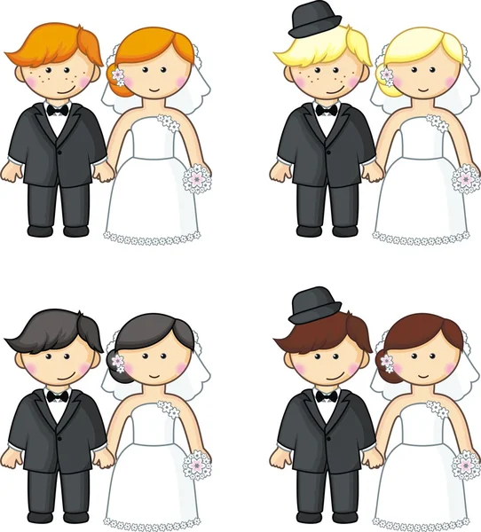 Dibujos animados novias y novios. ilustración vectorial — Vector ...