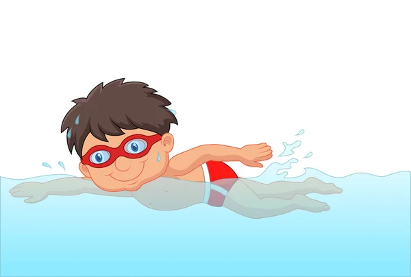 Dibujos animados de pequeño nadador de chico en la piscina ...