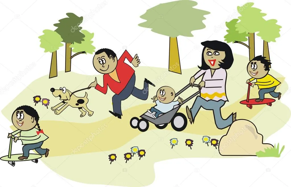 dibujos animados de vector de familia africana feliz caminar en el ...