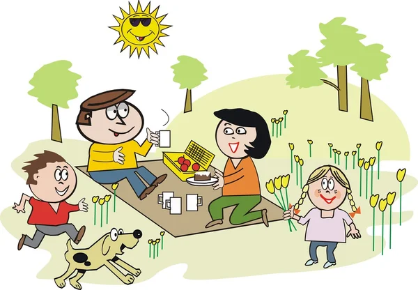 Dibujos animados de vector de familia feliz disfrutando de picnic ...