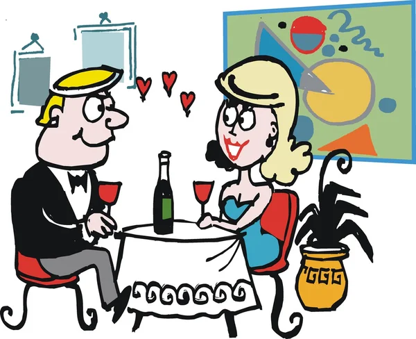Dibujos animados de vector de hombre y mujer una cena romántica ...