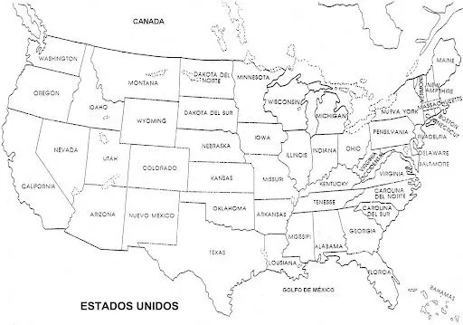Mapa de Estados Unidos con división política para colorear ...