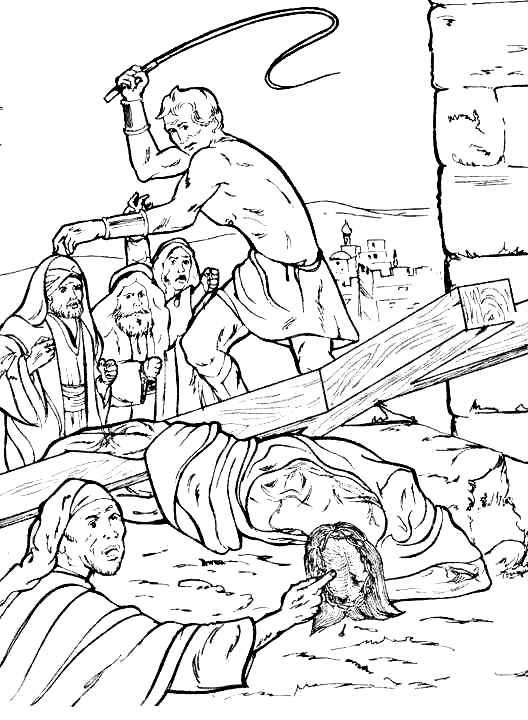 Dibujos Católicos : Jesús cae por segunda vez para colorear
