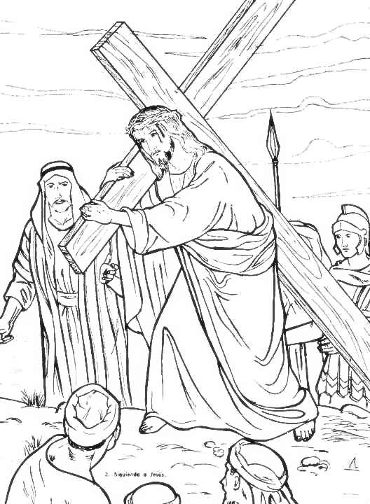 Dibujos Católicos : Jesús caminando con la cruz para colorear