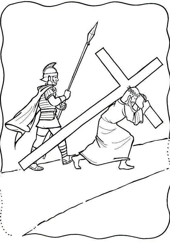 Dibujos Católicos : Jesus cargando la cruz para colorear, pintar e ...