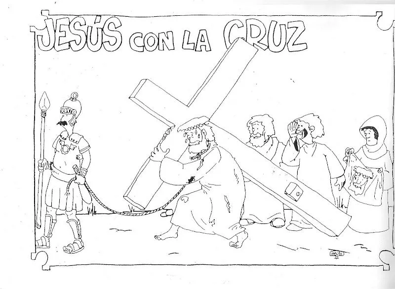 Dibujos Católicos : Jesús con la cruz para colorear