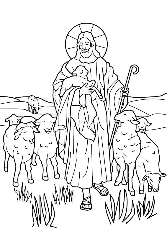 Dibujos Católicos : Jesús el Buen Pastor para colorear