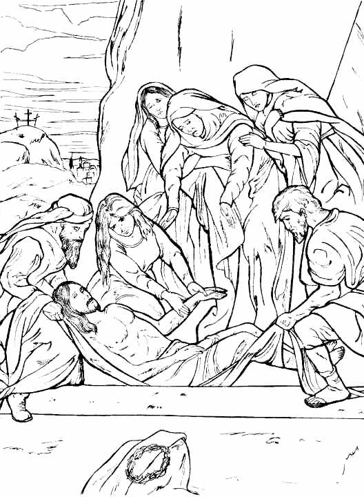 Dibujos Católicos : Jesús es sepultado para colorear