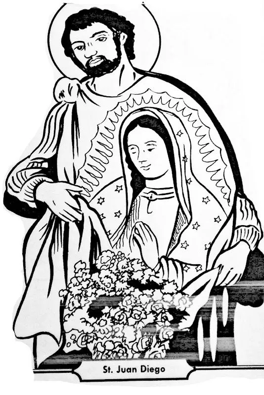 Dibujos Católicos : Juan Diego y la Virgen de Guadalupe para colorear